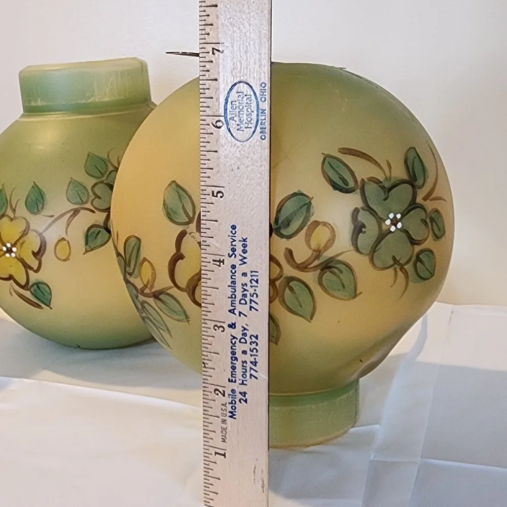 Mid Century Globe Lamp Shades Acrylic Plastic Set Of 3 Hand Painted Floral Grèen